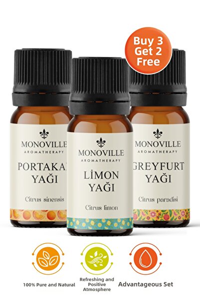 Monoville زيت الليمون والبرتقال والجريب فروت - 10 مل، نقي وطبيعي 100%، مجموعة...