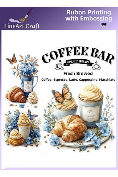 LİNEART N: 85 Coffee Clock Patterned Fabric Transfer, Wood Transfer, Rub on T...