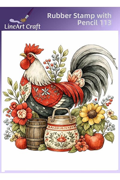 LİNEART N: 113 Rooster Patterned Fabric Transfer, Wood Transfer, Rub on Trans...