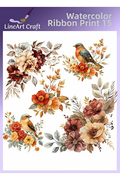 LİNEART N: 15 Bird and Vintage Floral Pattern Fabric Transfer, Wood Transfer,...