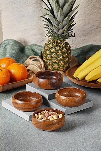 VonaHome Acacia Wood 4-Piece Bowl Set Diameter: 9 cm Height: 4 cm