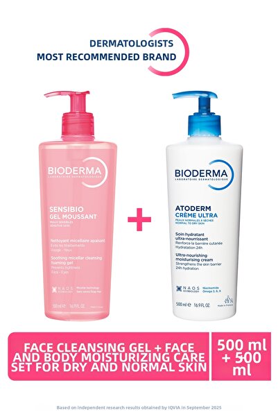 Bioderma Normal Skin Micellar Facial Cleansing Gel & Dry Skin Moisturizing Fa...