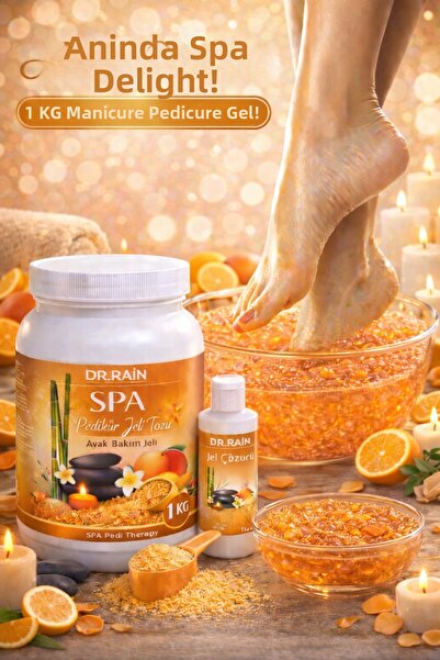 DR.RAİN 1 كيلو جرام من مسحوق جل المانيكير والباديكير بنكهة البرتقال + محلول ا...