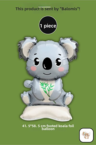 BALOMİS 1 Piece Standing Koala Shaped Foil Balloon 41.5X58.5 cm Birthday Deco...
