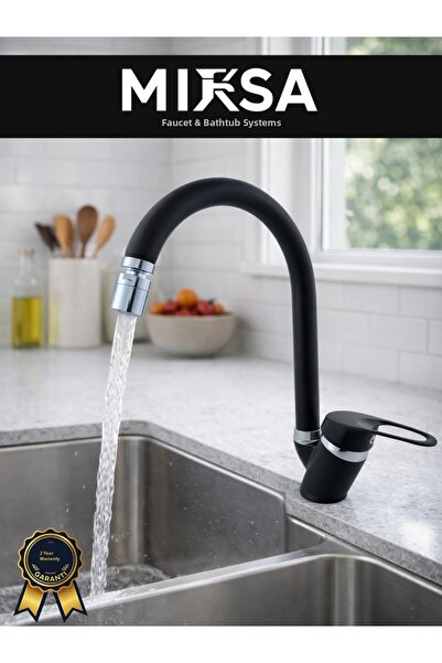 MİXSA Black-Chrome Kitchen Sink Faucet with Swivel Spout and Perlator, Dual W...