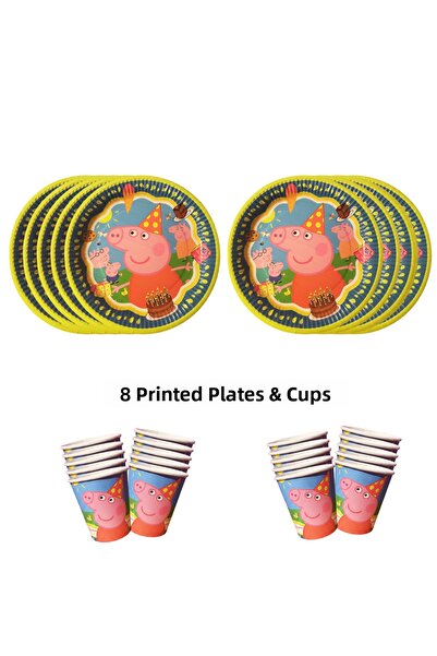 HAPPYLOOPPARTY طقم أطباق وأكواب متوافق مع موضوع بيبا بيج يتسع لـ مطبوع أشخاص