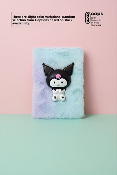 caps office Kuromi Themed Squishy Embossed Fluffy Plush Notebook - A5 160 Pages