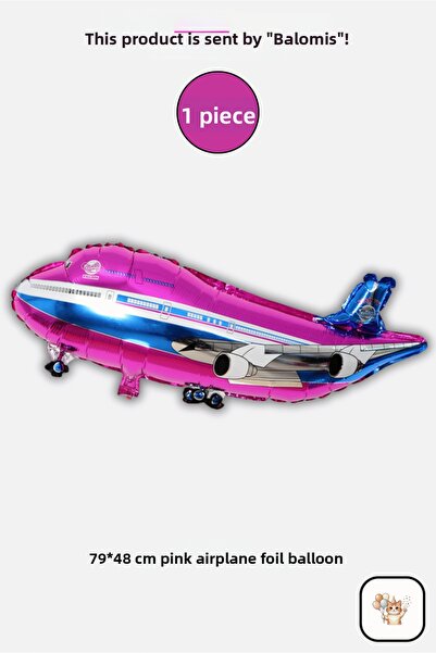 BALOMİS 1 Piece Pink Airplane Shaped Foil Balloon 79X48 cm Birthday Decoration