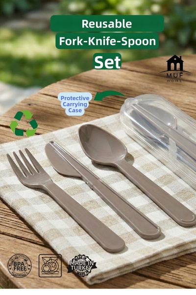 MUF HOME Portable Cutlery Set with Practical Box Washable Camping Picnic Travel Set (Color Assortment)