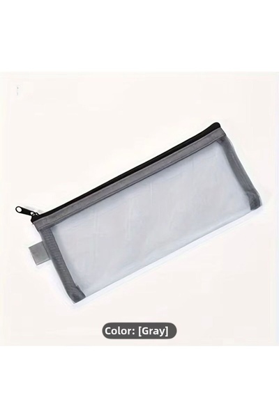 madzy shop 1 Piece Medium Capacity Mesh Pencil Case - Transparent, Stylish Office Supplies & Cosmetics Gray