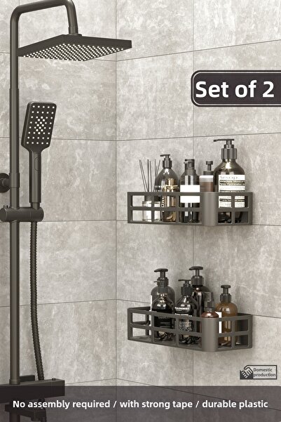 Zengin Çarşım Set de 2 rafturi adezive pentru baie, suport pentru șampon, săpunieră - Raft de duș din plastic impermeabil