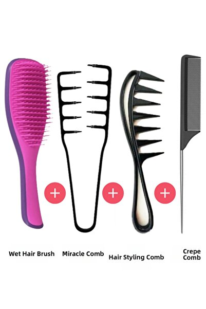 Nofella 4-Piece Comb Set: Wet Hair Comb + Miracle Comb + Hair Styling Comb + ...