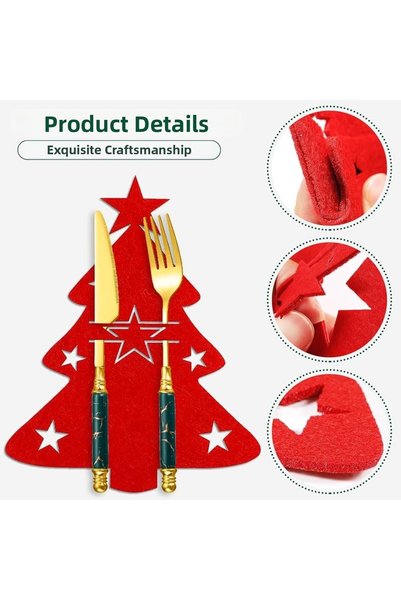 Denseden Red 6 Pieces Decorative Pine Tree Napkin Holder Felt Spoon Holder Felt Christmas Ornament