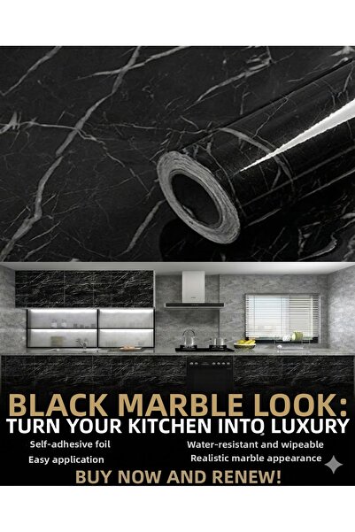 sonx Black Marble Pattern Self Adhesive Foil - Waterproof Luxury Kitchen Countertop Covering