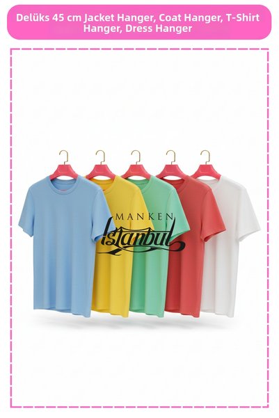 Manken İstanbul 5 Pieces Pink 45 cm Special Production Coat Hangers, Coat Hangers, Clothes Hangers, Shirt Hangers