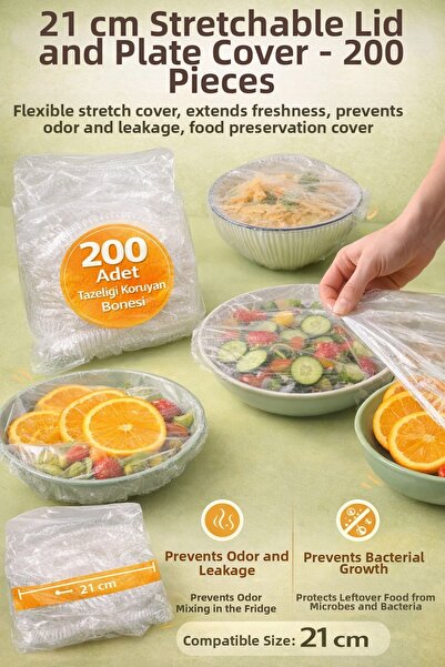 AVEO 200 Pcs Elastic Pot and Plate Covers 22 Cm, Flexible Stretch, Food Prese...