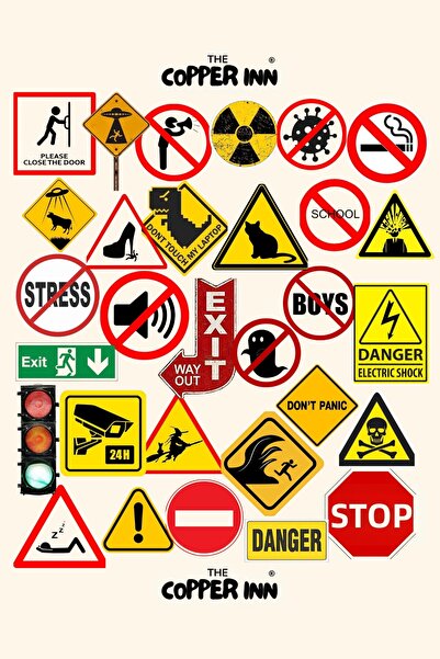 The Copper Inn مجموعة من 30 ملصق تحذيري ولافتات تنبيه لدفتر اليوميات والألبوم...