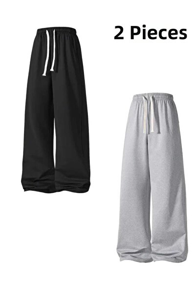 Le Vion Women's 2-Piece Thick 3-Thread Wide-Leg Sports Sweatpants Set - Side ...