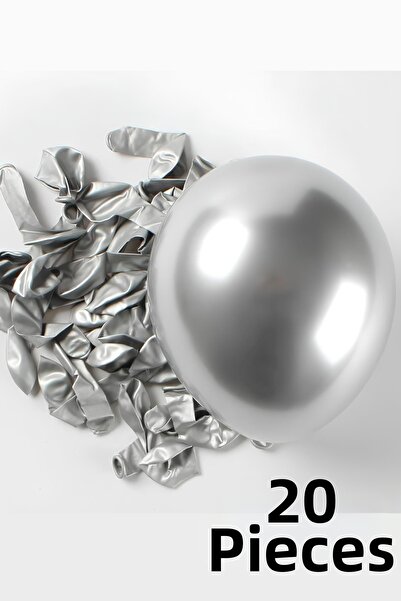 kutuTR Metallic Balloon 13 Inch – Shiny Silver Appearance Silicone Balloon – 20 Pieces