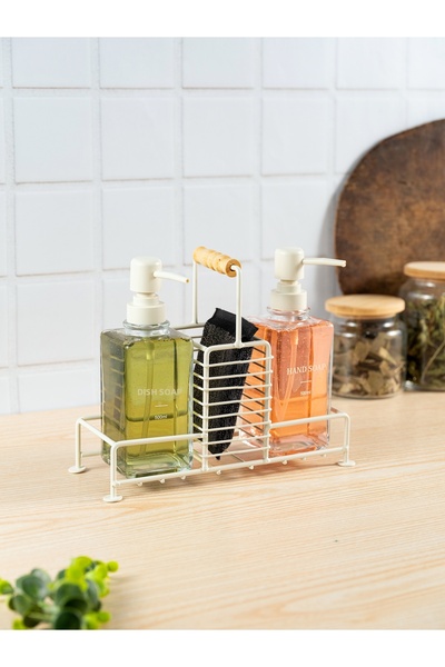 netteucuzluk 500 ml Double Square Glass Liquid Soap Dispenser Detergent Dispenser with Soft Textured Metal Stand