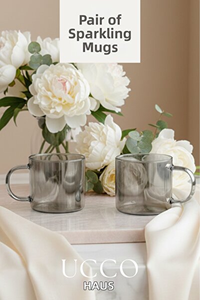 UCCO 2Pcs 350ml Glittering Glass Cup Stylish Modern Mug Tea Water Soft Drink ...