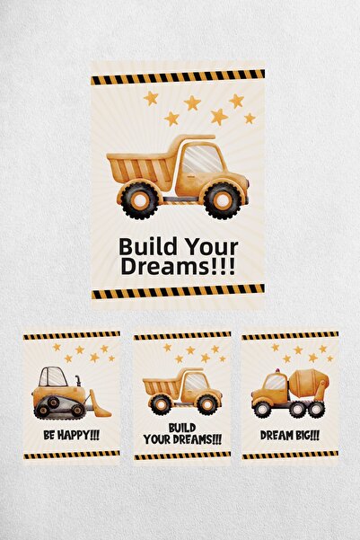Mutluluk Atölyem A4 - 21X30 cm 3 Pieces Construction Machinery Birth Announce...