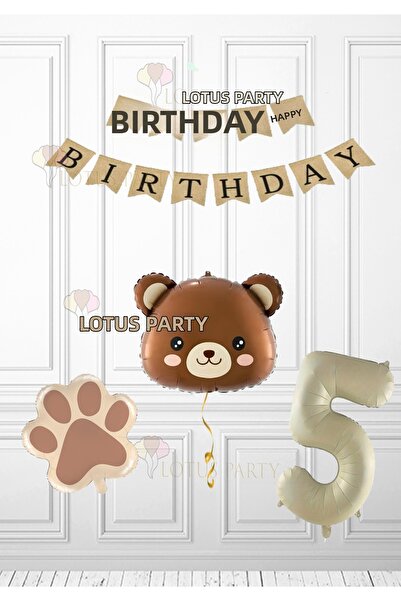 LOTUS PARTY بالون كرافت - بالون على شكل رأس دب بني - بالون أرقام بلون كريمي -...