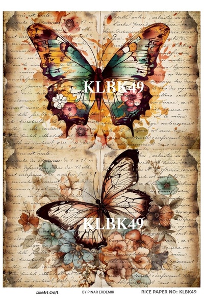 LİNEART Butterfly Pattern Rice Decoupage Paper No:Klbk49- 29X42Cm