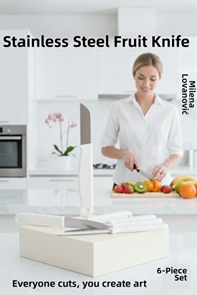 Transformacion 6-Piece Premium Stainless Steel Fruit Knife Set - Sharp Paring Knife Set with White Handles 722576