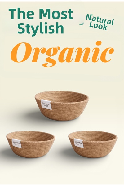 Savana Haze مجموعة من 3 سلال دائرية متعددة الأغراض من الخوص