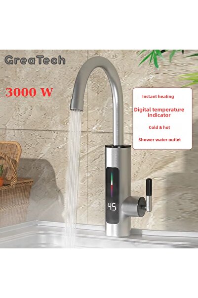 GreaTech صنبور سخان مياه كهربائي فوري 3000 واط من الفولاذ المقاوم للصدأ مع شا...