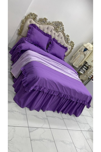 AHSEN TASARIM Purple Elastic Skirted Flawless Bed Sheet and Duvet Cover Set