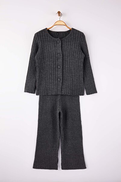Trendyol Curve Anthracite Soft Textured Sweater-Pants Knitwear Bottom-Top Set Tbbaw26Cp00020