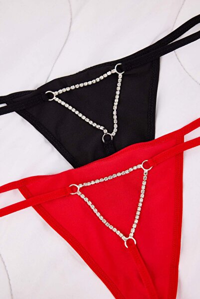 Trendyol Collection Black-Red 2-Piece Micro Flat String Panties Thmaw26Ku00055