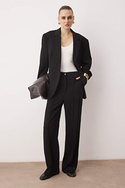 Trendyol Collection Exclusive Special Collection Draped Black Ribbed Wide Leg /Wide Leg Pants Twoaw26Pl00118