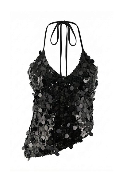Trendyol Collection Black V-Neck Sequin Strap Party Blouse Tprss26Bz00017