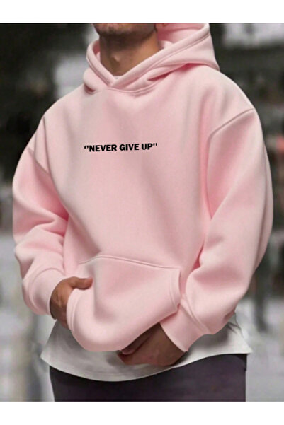 Revasser Unisex Erkek/Kadın NEVER Renkli Özel Baskılı Pamuklu Oversize Kapüşo...