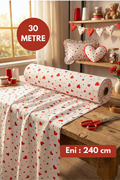 Morlay 30 метрів бавовняної тканини поплін з червоним серцем Ширина: 240 см Постільна білизна, простирадло, наволочка, сукня, сумка