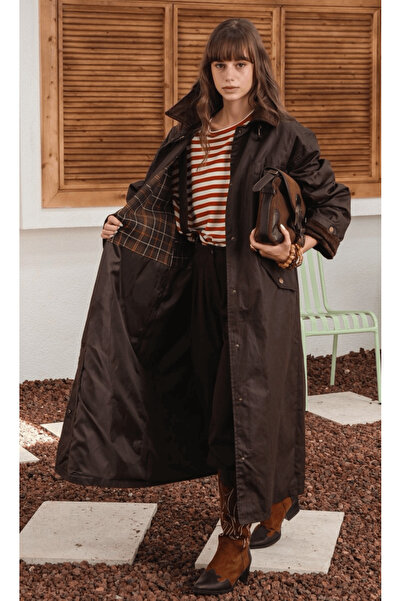 HOPE AND ME Kahverengi Oversize Mumlu Gabardin Ekose Astarlı Trençkot