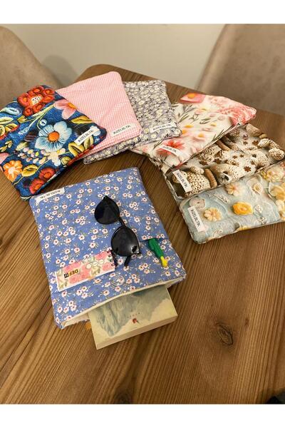 Handmade Mavi Çiçekli Kılıf El Yapımı Tablet Kılıfı Organizer Çanta Kitap Kılıfı Hediyelik