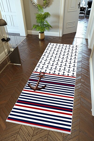10 Post Online Walkway Children's Carpet Sailor Marine Anchor Navy Blue Non-Slip Cuttable Washable Thin Hallway Carpet