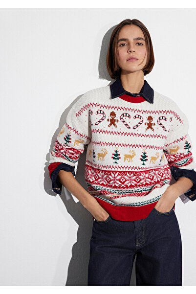 Mavi New Year's Themed Ecru Sweater Loose Fit / Relaxed Fit 1710863-70057