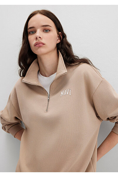 Mavi Logo Printed Beige Sweatshirt 1S10179-70344
