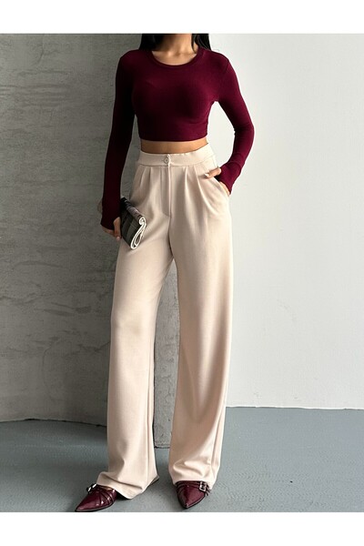 modazoom Kadın Bol Paça Kumaş Palazzo Pantolon Crep Kumaş