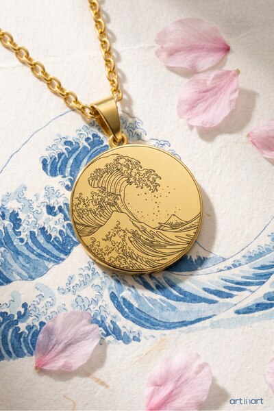 ArtinArt الموجة العظيمة (الموجة العظيمة) - هوكوساي |   قلادة من الفولاذ 316L