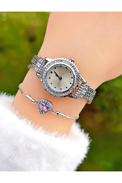 Weluxa Silver Color Stone Vintage Women Wristwatch + Watch Box