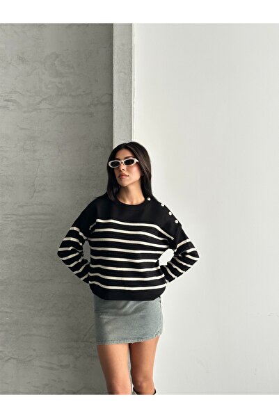 modazoom Pulover cu dungi cu fermoar