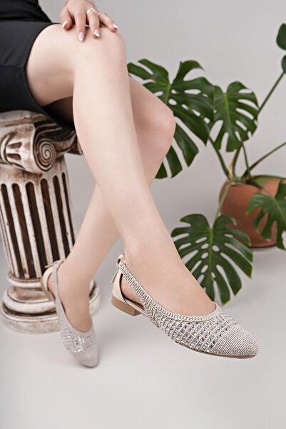 Nesil Shoes Ceylan 230 Ten Taşlı Hasır Kadın Babet