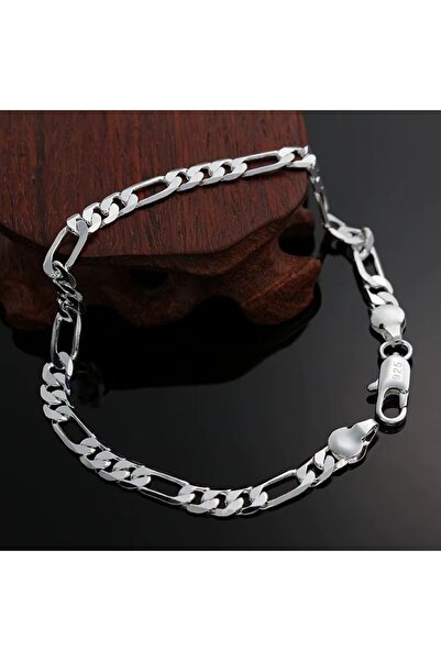 KUMİ Erkek Kadın Unisex Figaro 6mm Gümüş Kaplama Zincir Bileklik Künye Hediyelik