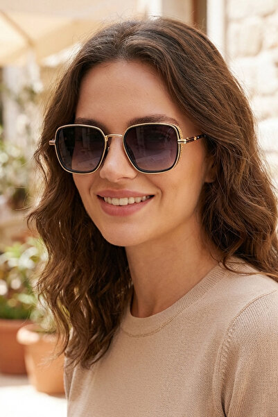 Kapin Berinda Kare Metal Kenarlı Güneş Gözlüğü - Gold Siyah